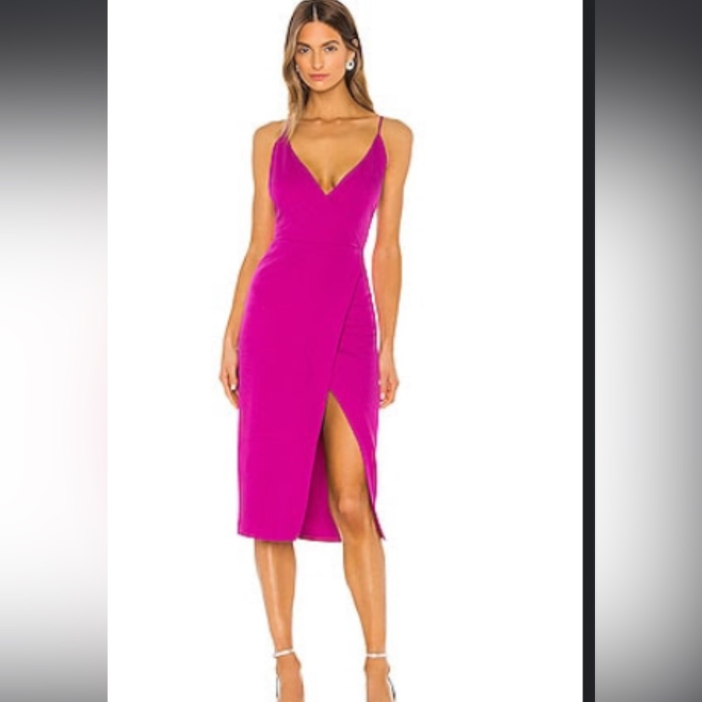 Electric purple midi dress with v neck and asymmetrical hem (NWT)